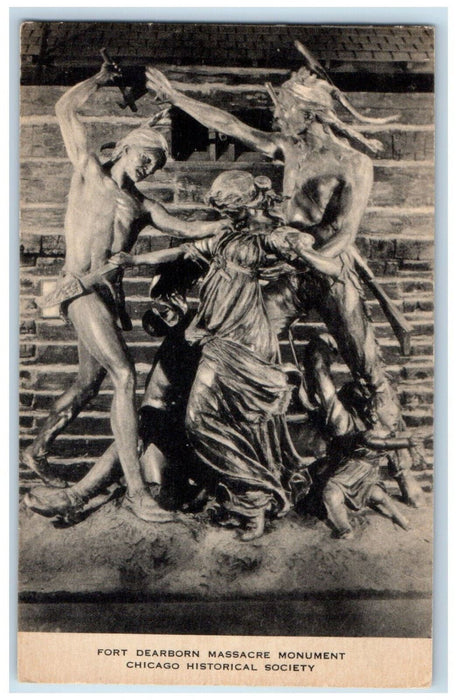 Fort Dearborn Massacre Monument Chicago Historical Society Illinois IL Postcard