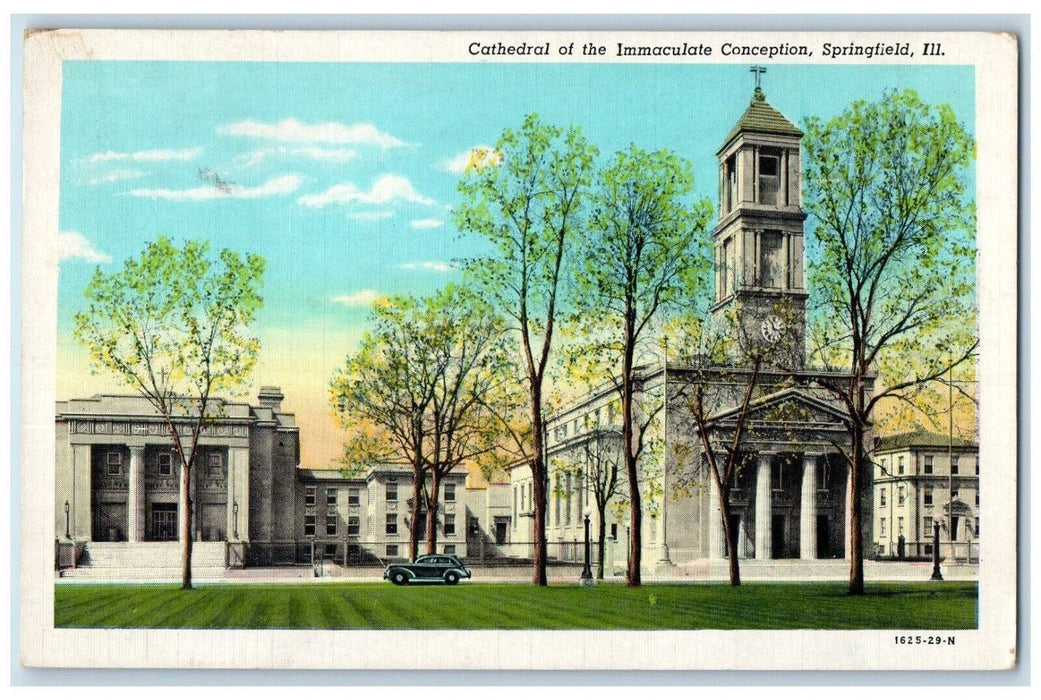 1945 Cathedral Immaculate Conception Exterior Springfield Illinois IL Postcard