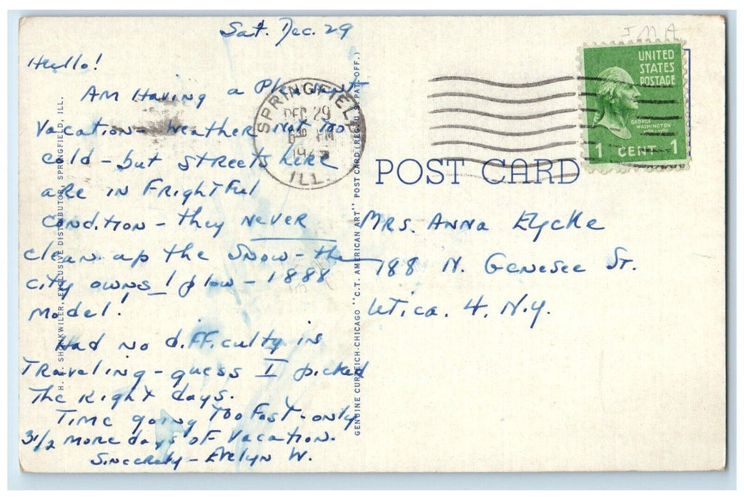 1945 Cathedral Immaculate Conception Exterior Springfield Illinois IL Postcard