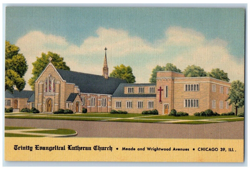 c1940 Trinity Evangelical Lutheran Church Chapel Road Chicago Illinois Postcard
