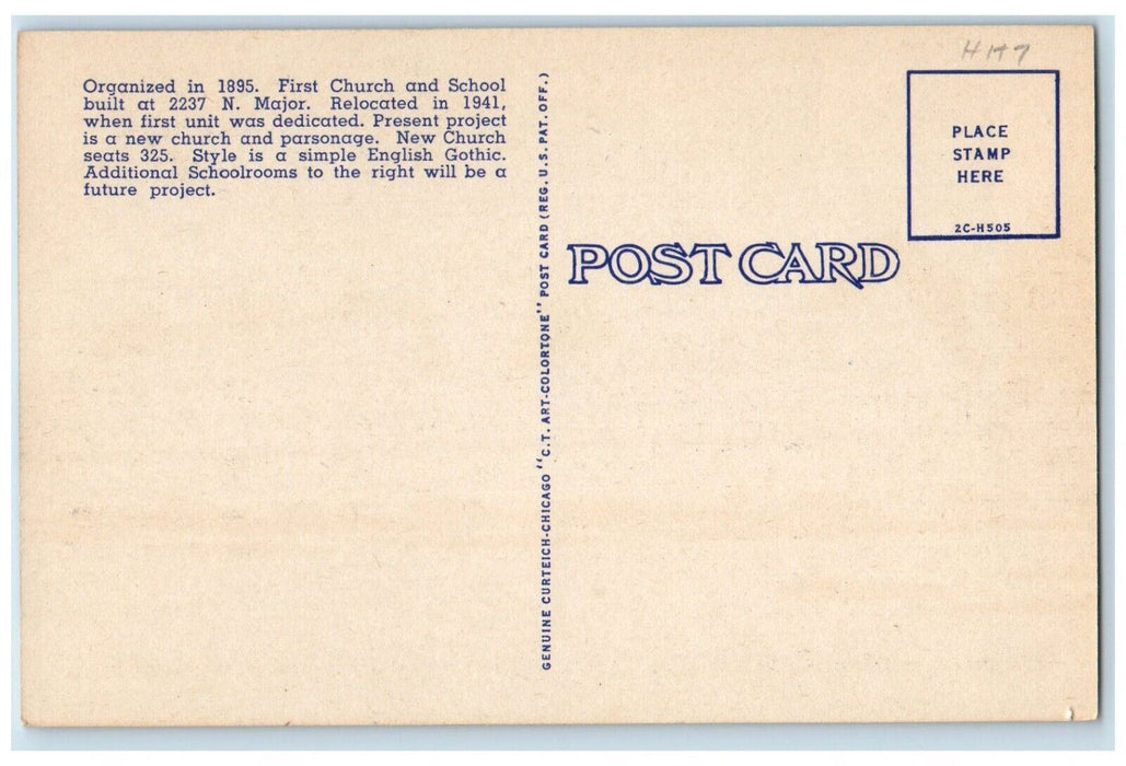 c1940 Trinity Evangelical Lutheran Church Chapel Road Chicago Illinois Postcard