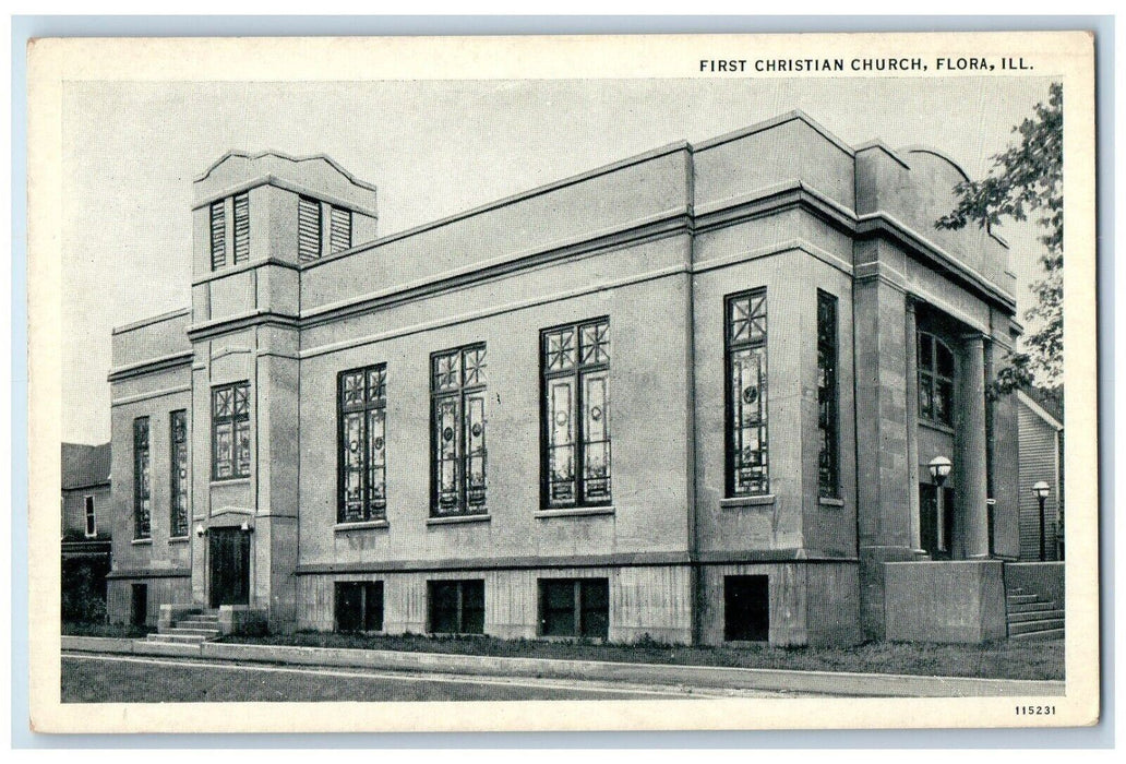c1940 First Christian Church Chapel Exterior Building Flora Illinois IL Postcard