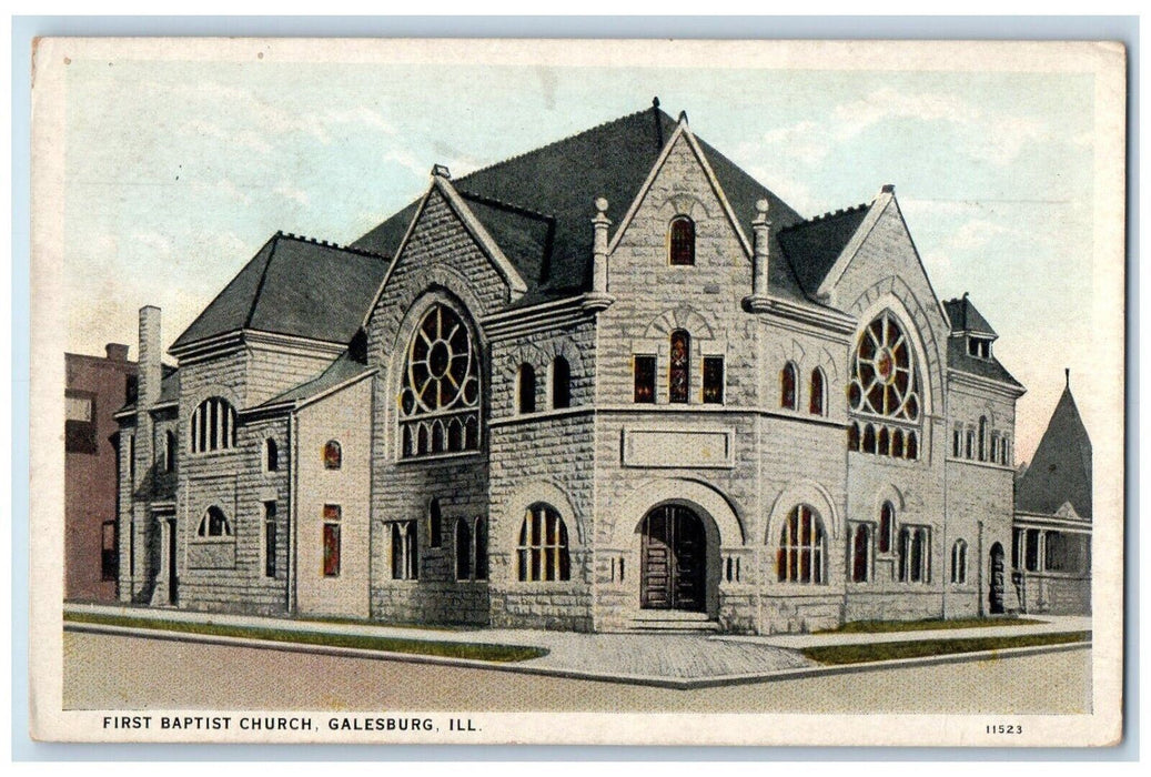 c1940 First Baptist Church Chapel Exterior Building Galesburg Illinois Postcard