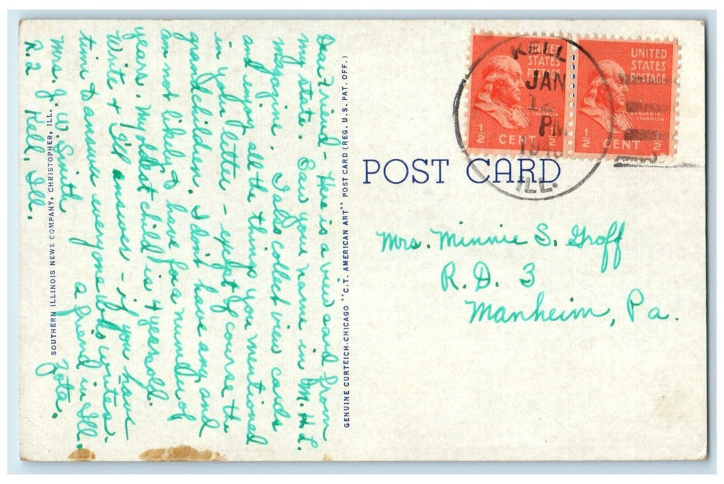 1948 Carnegie Library Building Mount Vernon Kell Illinois IL Vintage Postcard