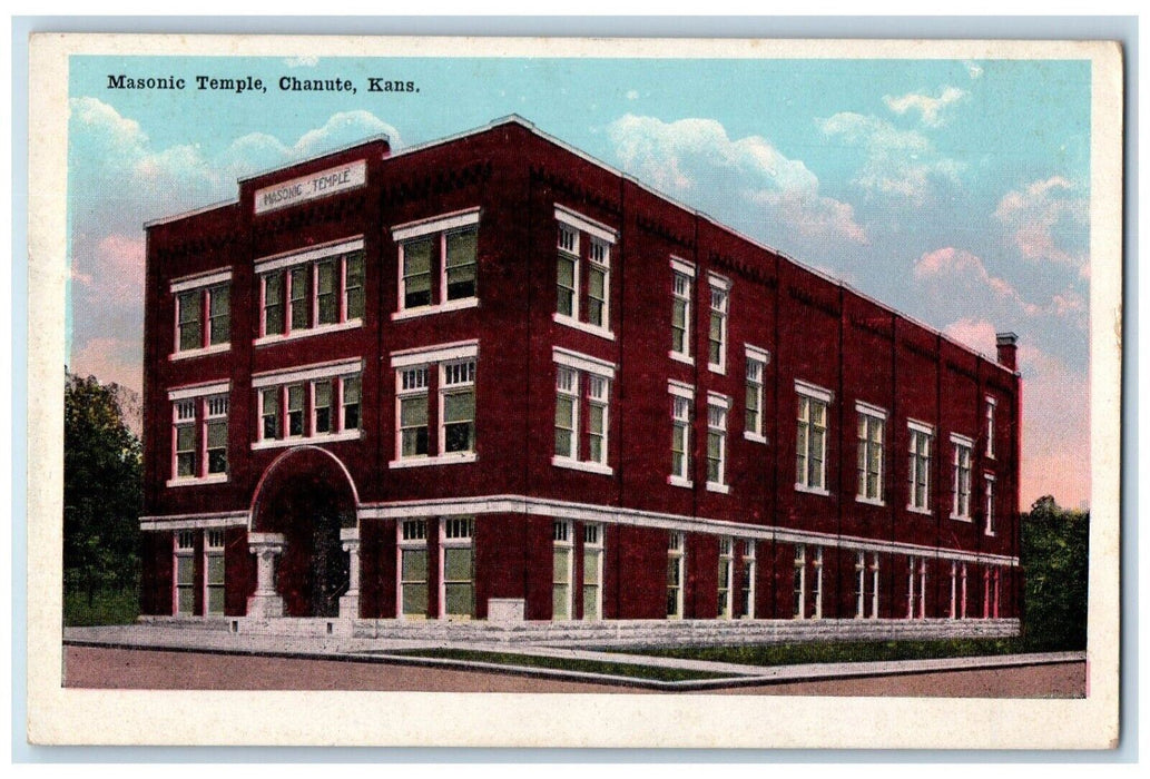 1948 Masonic Temple Building Street View Chanute Kansas KS Vintage Postcard