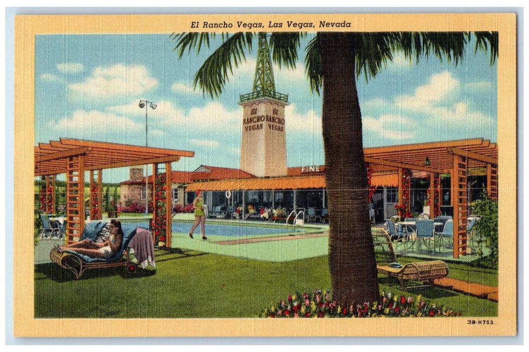 El Rancho Vegas Las Vegas Nevada NV, Swimming Pool Sun Bathing Scene Postcard