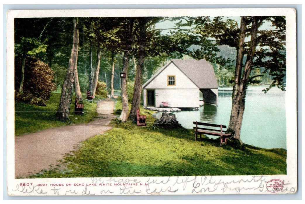 1906 Boat House Echo Lake White Mountain New Hampshire NH Antique RPO Postcard