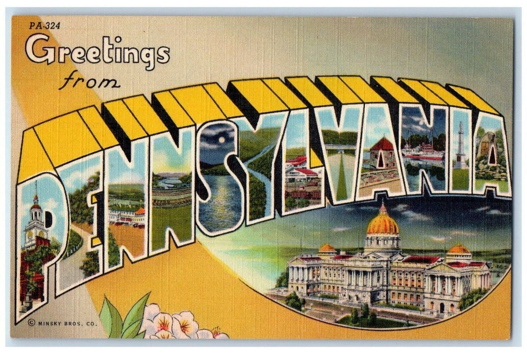 c1930's Greetings From Pennsylvania PA, Large Letters Unposted Vintage Postcard