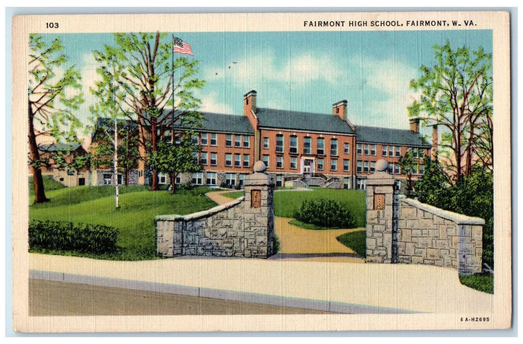 1939 Fairmont High School Building Fairmont West Virginia WV Vintage Postcard