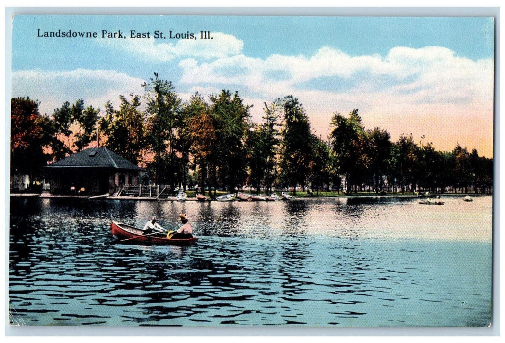 Landsdowne Park East St. Louis Illinois IL, Boat Canoeing Scene Vintage Postcard