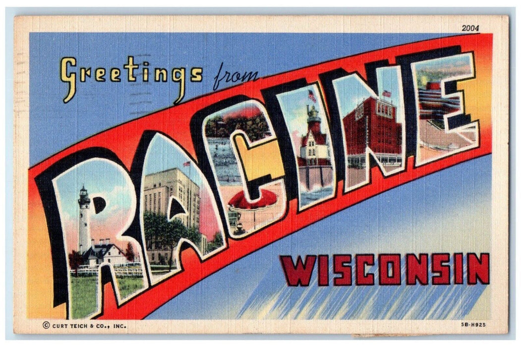 1948 Greetings From Racine Wisconsin WI, Large Letters Posted Vintage Postcard