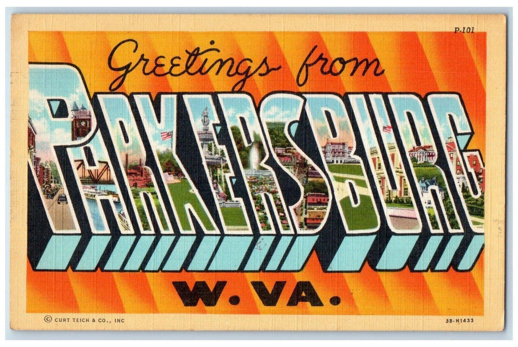 1948 Greetings From Parkersburg West Virginia WV, Large Letters Vintage Postcard