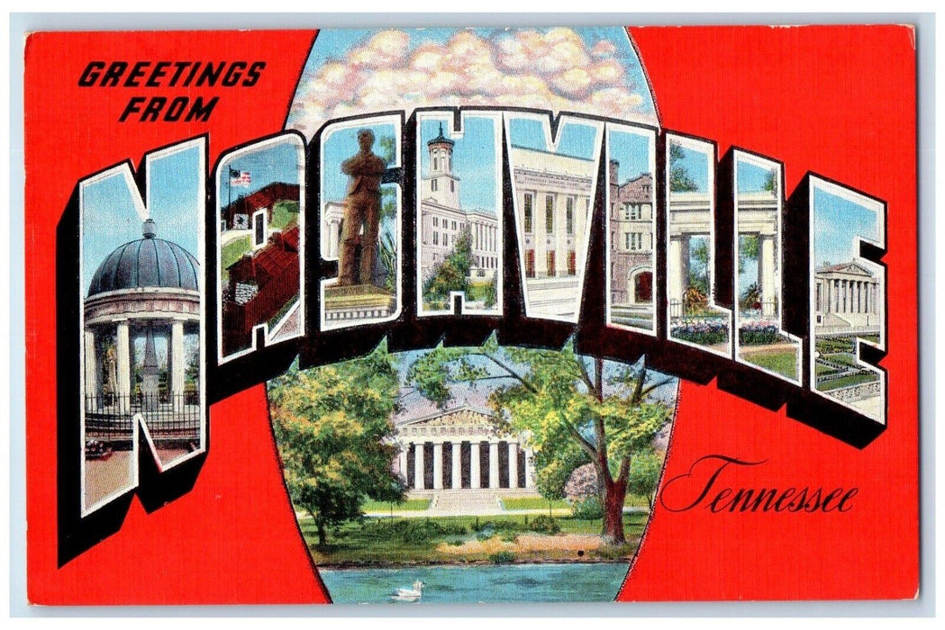 1948 Greetings From Nashville Tennessee TN, Large Letters Vintage Postcard