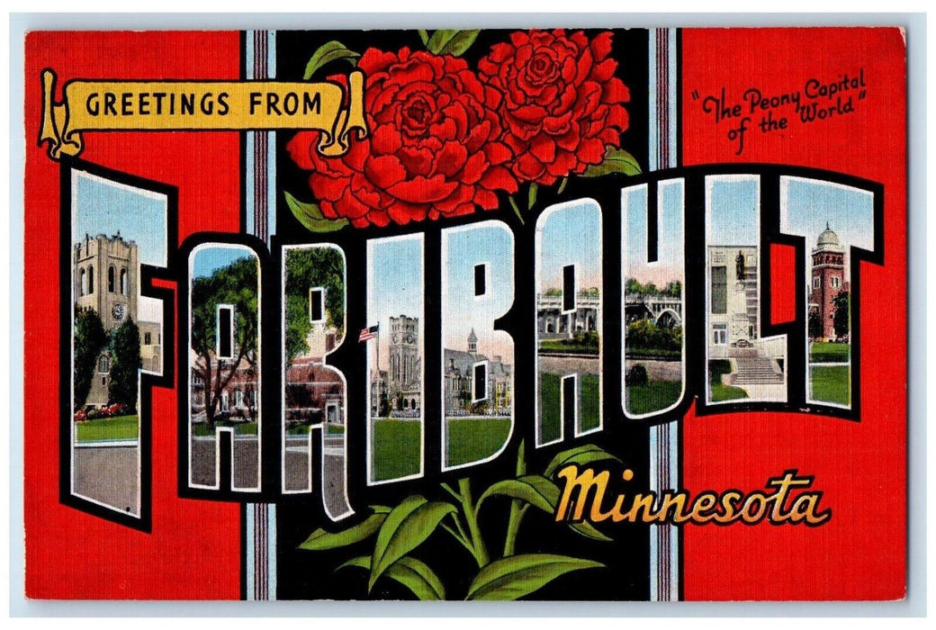 1948 Greetings From Faribault Minnesota MN, Large Letters Vintage Postcard