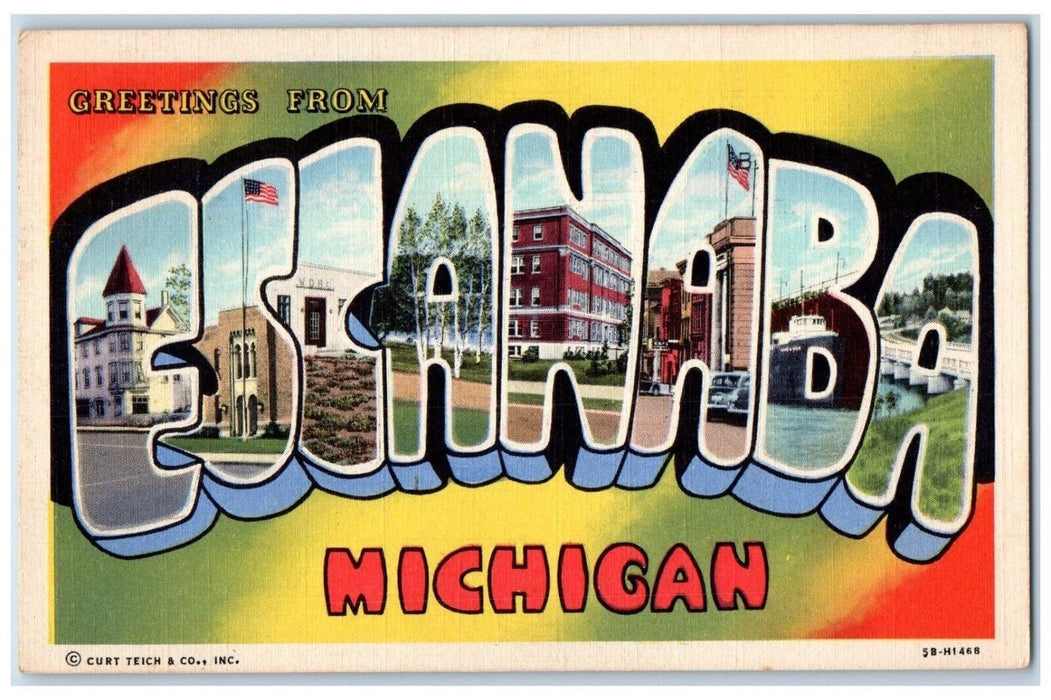 1948 Greetings From Escanaba Michigan MI, Gladstone Large Letters Postcard