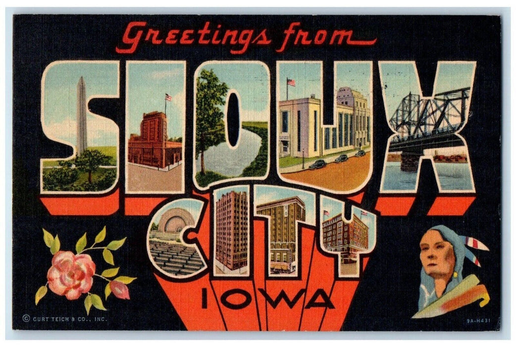 1948 Greetings From Sioux City Iowa IA, Large Letters Posted Vintage Postcard