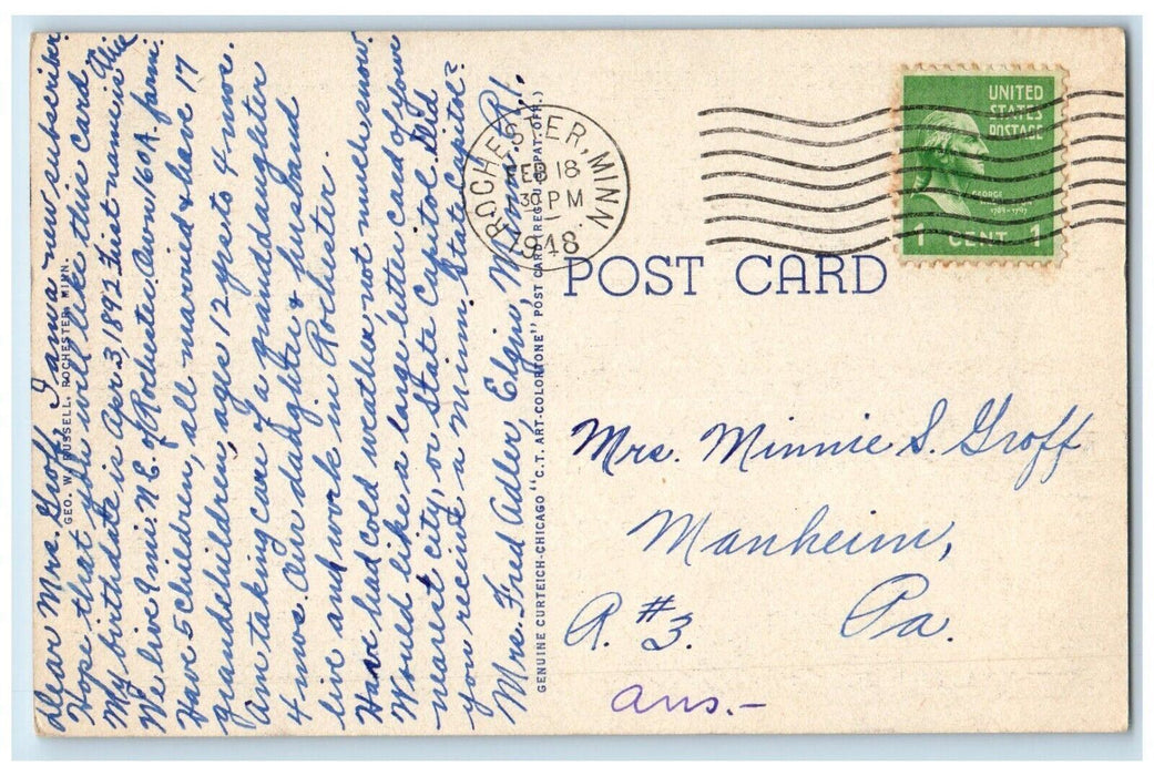 1948 Greetings From Rochester Minnesota MN, Large Letters Vintage Postcard