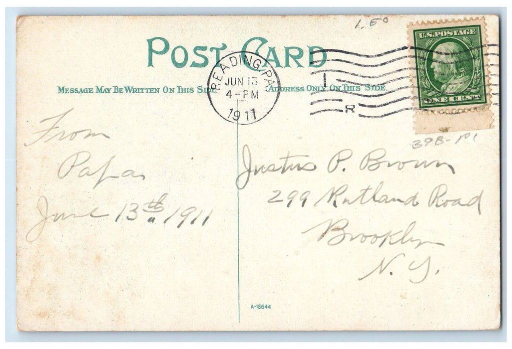 1911 View From Neversink Mountain Bridge Boats Reading Pennsylvania PA Postcard