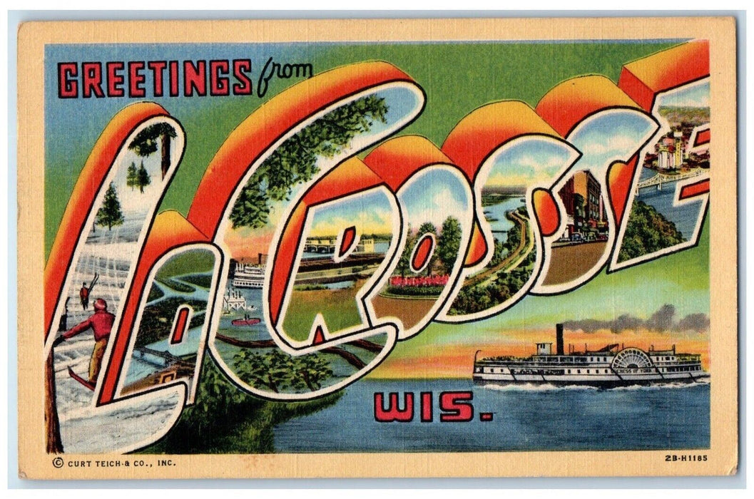 1948 Greetings From La Crosse Wisconsin WI, Large Letters Vintage Postcard