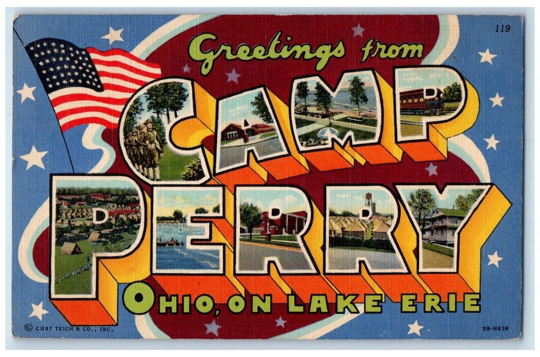 1948 Greetings From Camp Perry Ohio OH, On The Lake Erie Large Letters Postcard