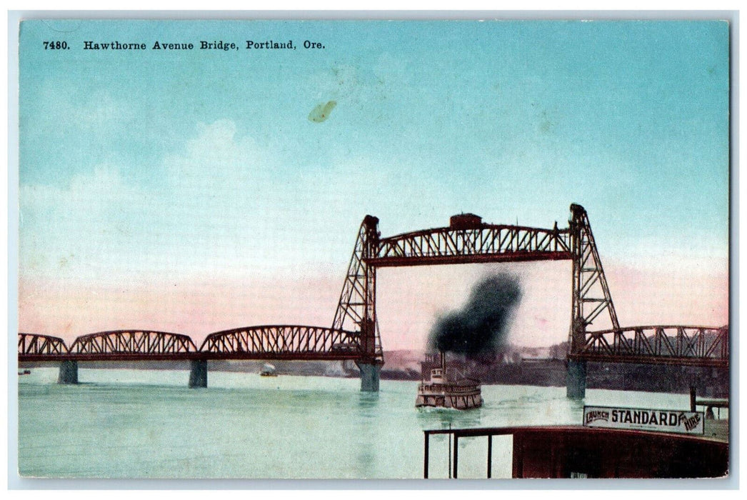 View Of Hawthorne Avenue Bridge Ship Mountain Portland Oregon OR Postcard