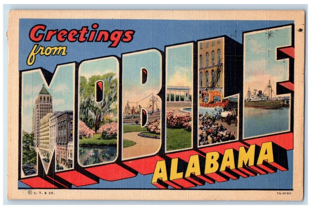 1948 Greetings From Mobile Alabama AL, Large Letters Posted Vintage Postcard