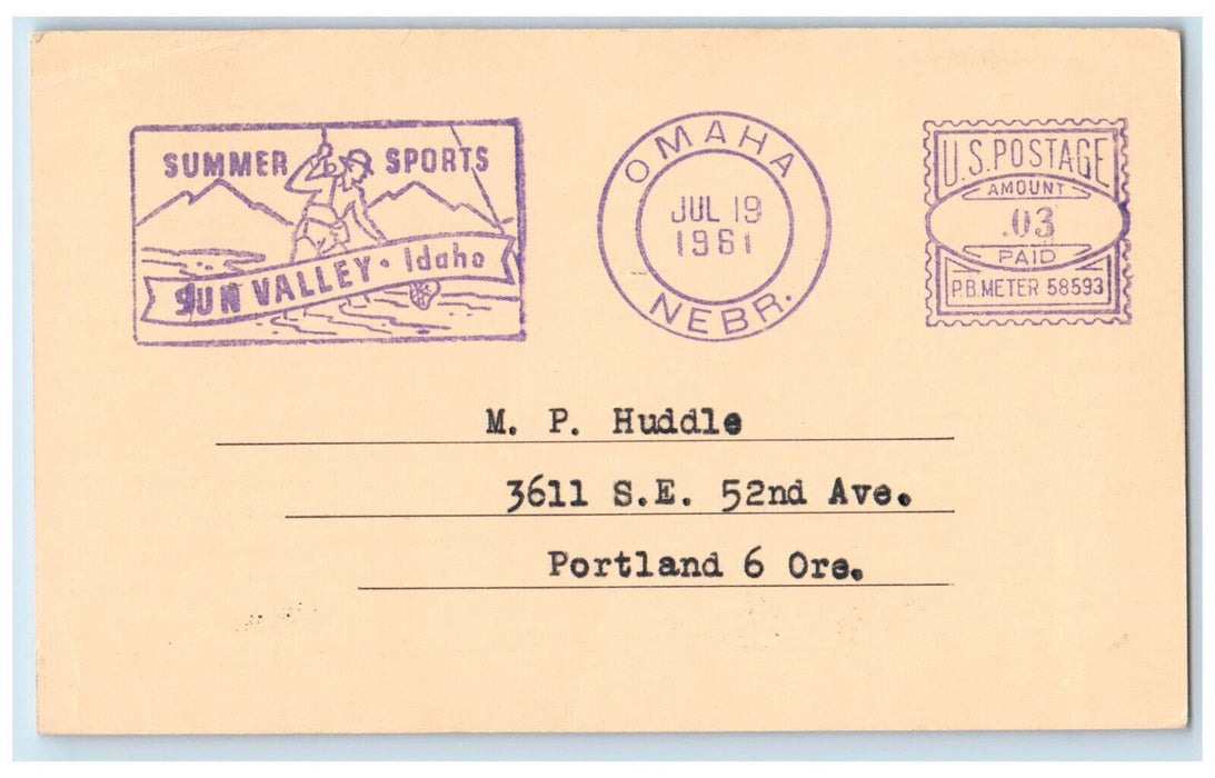 1961 Union Pacific Railroad Company Receipt Omaha NE Sun Valley ID Postcard