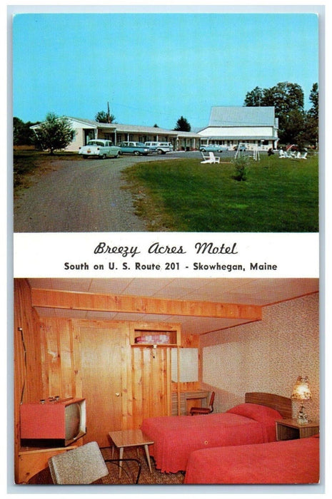 Brezy Acres Motel And Bedroom View Skowhegan Maine ME Vintage Postcard