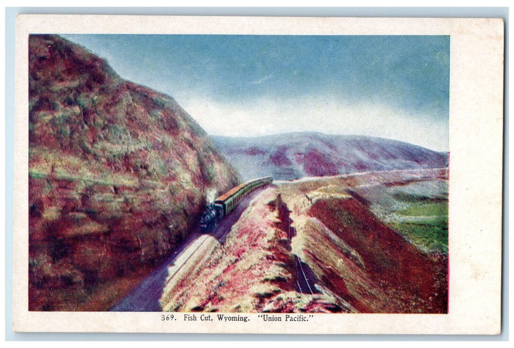 Fish Cut Union Pacific Train Railroad Mountain Scene Wyoming WY Vintage Postcard