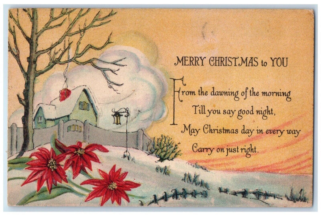 1934 Merry Christmas Poinsettia Flowers Winter Strong Prairie WI Posted Postcard