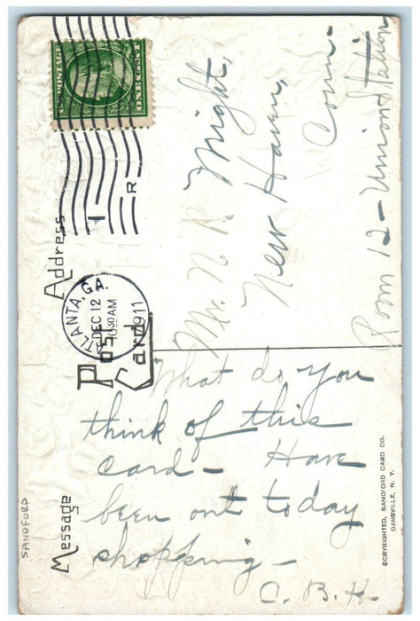 1911 Happiness Message Embossed Sanford Atlanta Georgia GA Antique Postcard