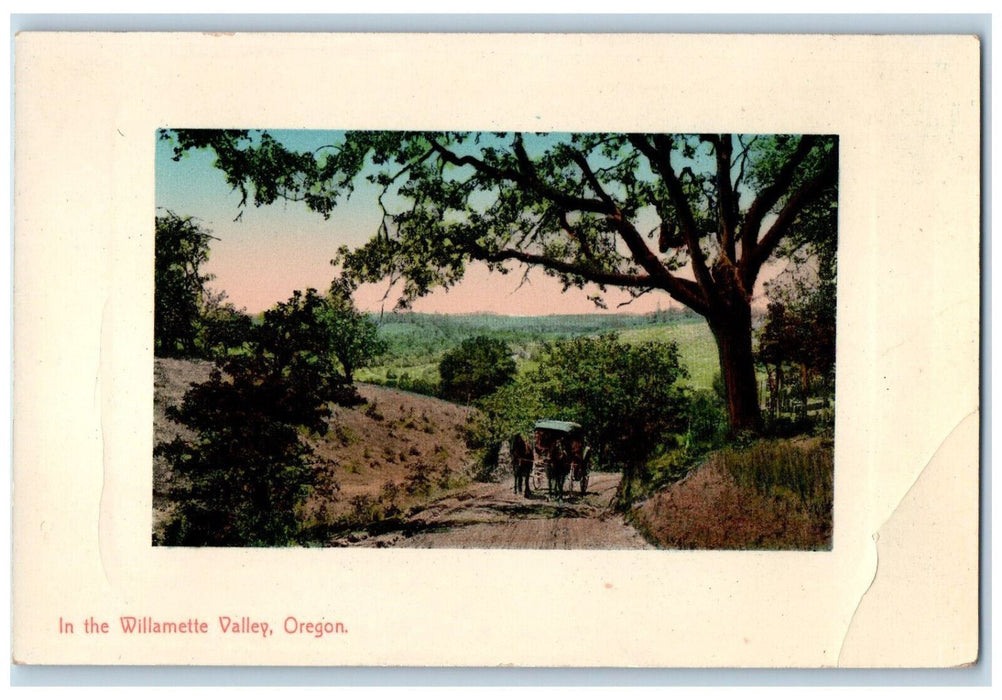 In the Willamette Valley Horse Drawn Carriage Dirt Road Scene Oregon OR Postcard