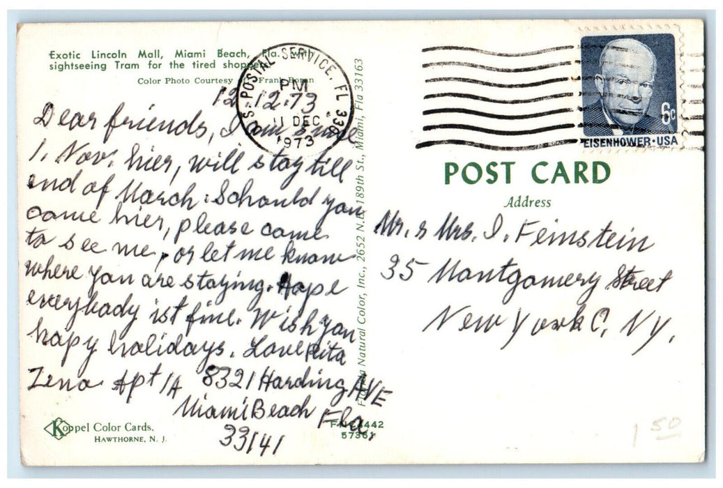 1973 Sightseeing Tram Exotic Lincoln Mall Miami Beach Florida FL Postcard