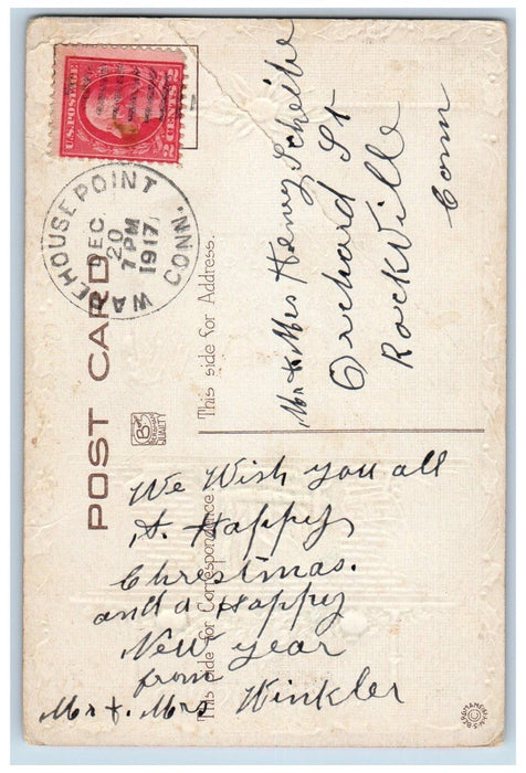 1917 Christmas Joys Fireplace Clock Warehouse Point Connecticut CT Postcard