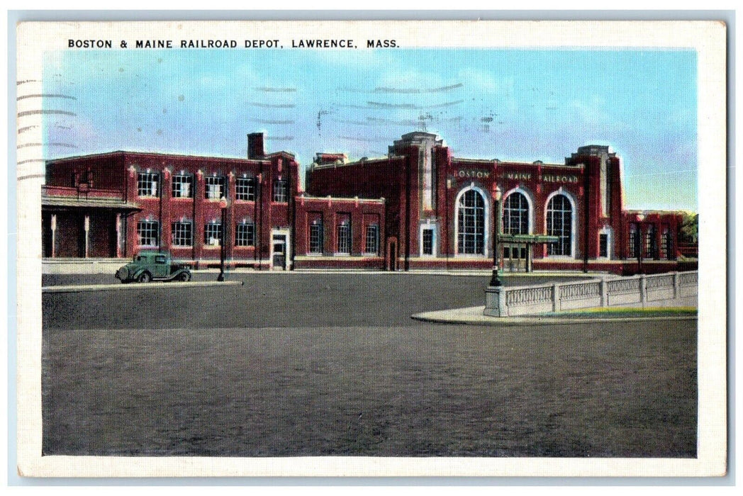 1938 Boston And Maine Railroad Depot Car Lawrence Massachusetts MA Postcard