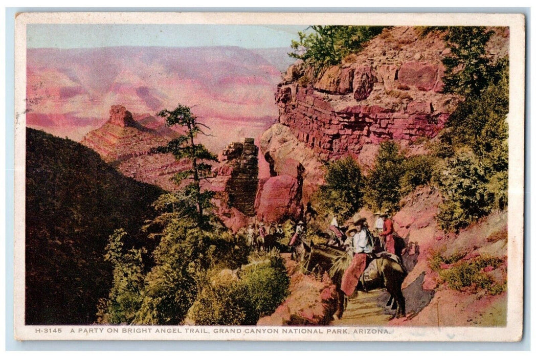 Pary On Bright Angel Trail Grand Canyon National Park AZ Fred Harvey Postcard