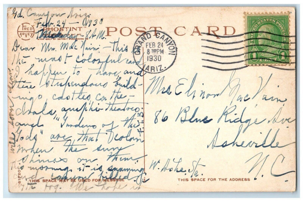 Pary On Bright Angel Trail Grand Canyon National Park AZ Fred Harvey Postcard