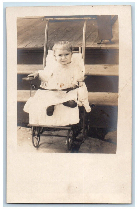 c1900's Candid Cute Child Stroller Baby RPPC Photo Unposted Postcard