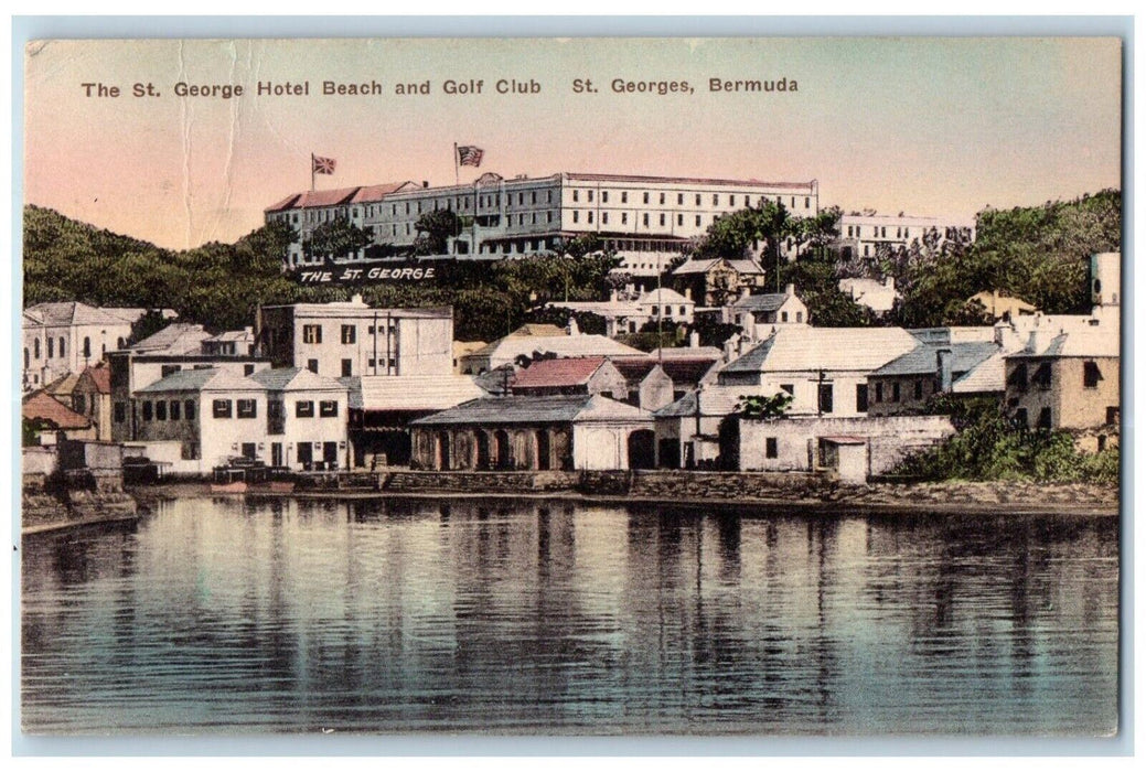 The St. Gorge Hotel Beach Golf Club St. Georges Bermuda Handcolored Postcard