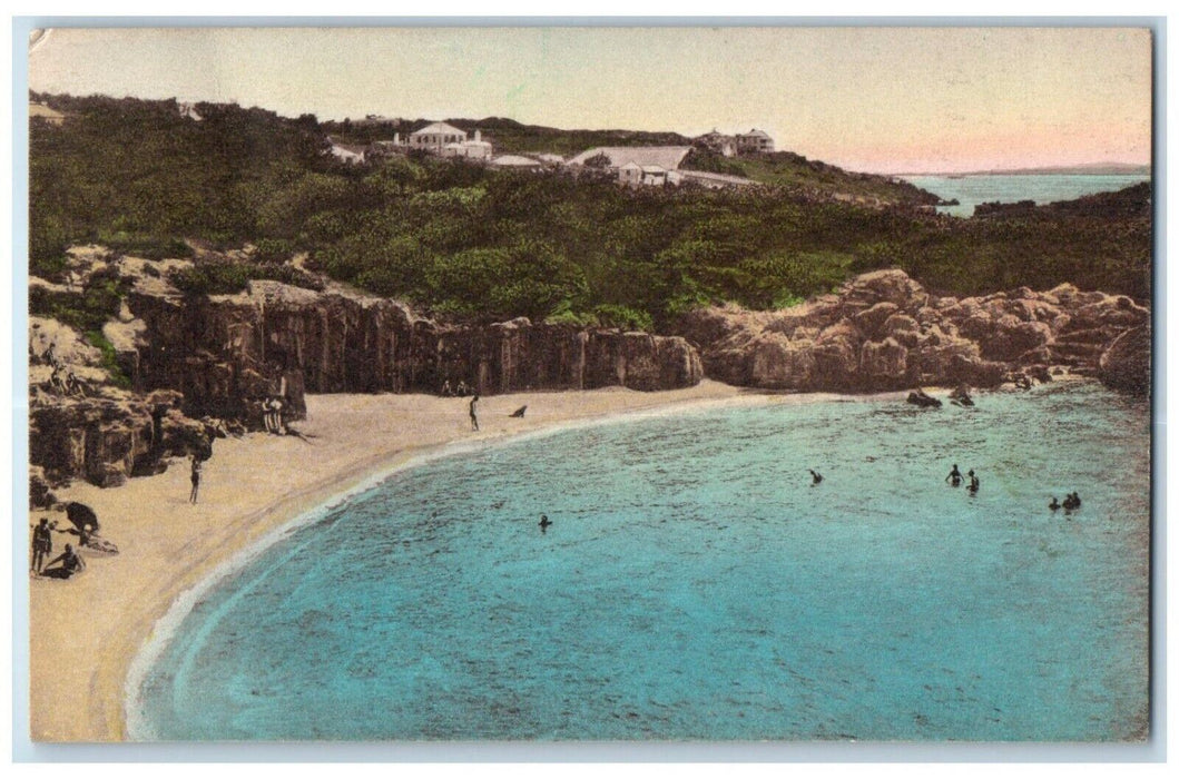 The New St. George Hotel Bathing Beach St. Georges Bermuda Handcolored Postcard