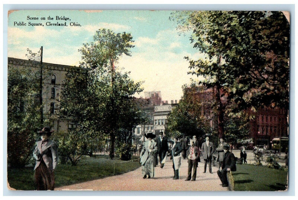 c1910's Scene On The Bridge Public Square Cleveland Ohio OH Antique Postcard