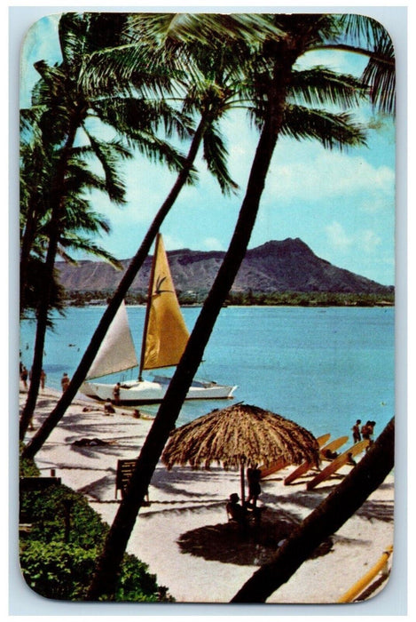 1963 View Of Sailboat At Waikiki Beach Hawaii HI Posted Vintage Postcard