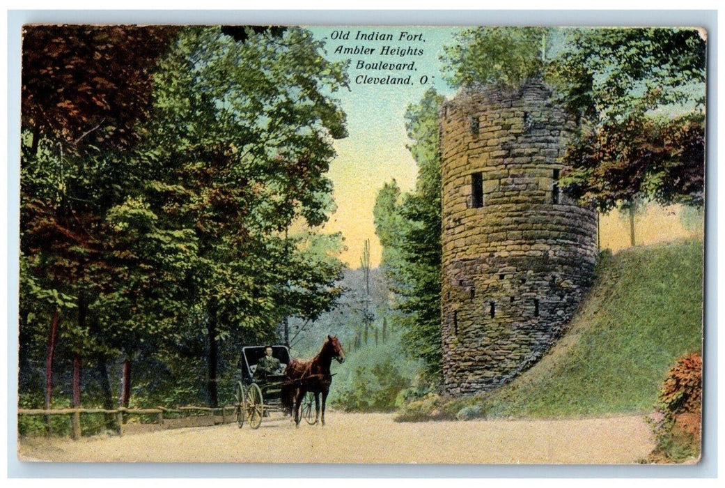 Old Indian Fort Ambler Heights Boulevard Horse And Buggy Cleveland OH Postcard