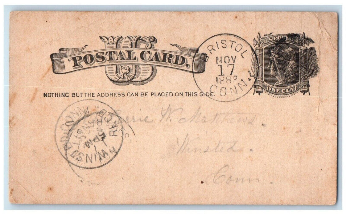 1883 Letter Bristol Winsted Connecticut CT Posted Antique Postcard