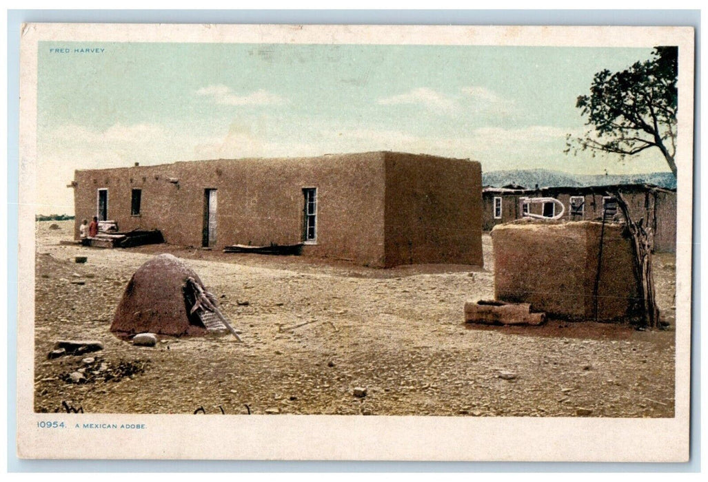 c1910's A Mexican Adobe Mexico Phostint Fred Harvey Unposted Antique Postcard