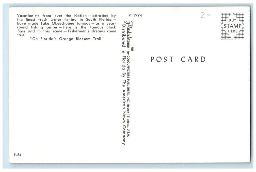 Clewiston FL, Lake Okeechobee Fishermen's Boat Fishing In South Florida Postcard