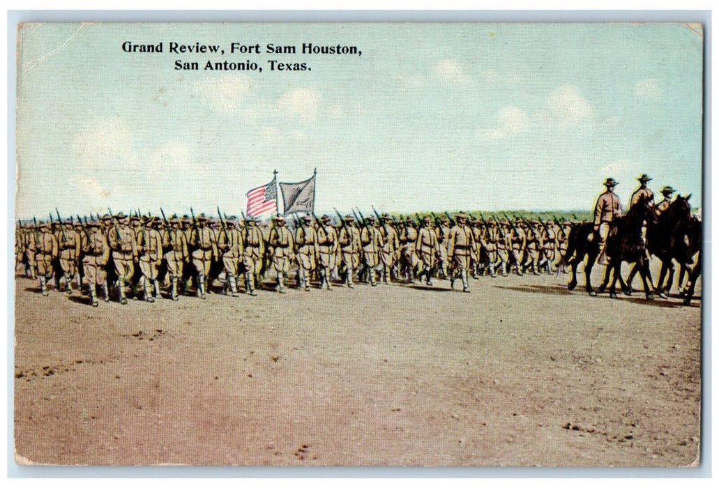 1914 Grand Review Fort Sam Houston San Antonio Texas TX, Military Postcard