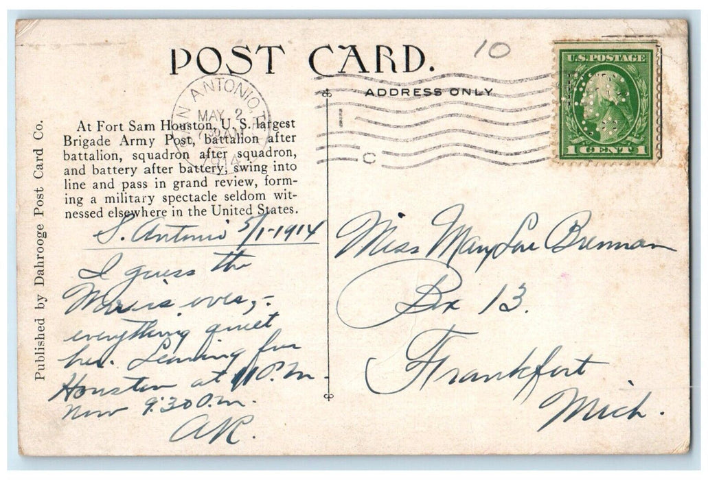 1914 Grand Review Fort Sam Houston San Antonio Texas TX, Military Postcard