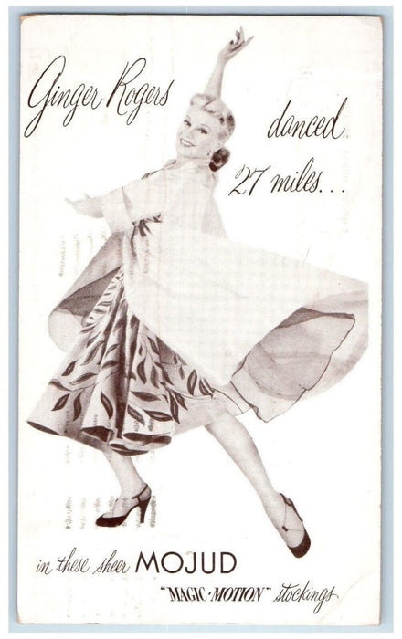1951 Ginger Rogers Danced Mojud Magic Motion Stockings Advertising Postcard