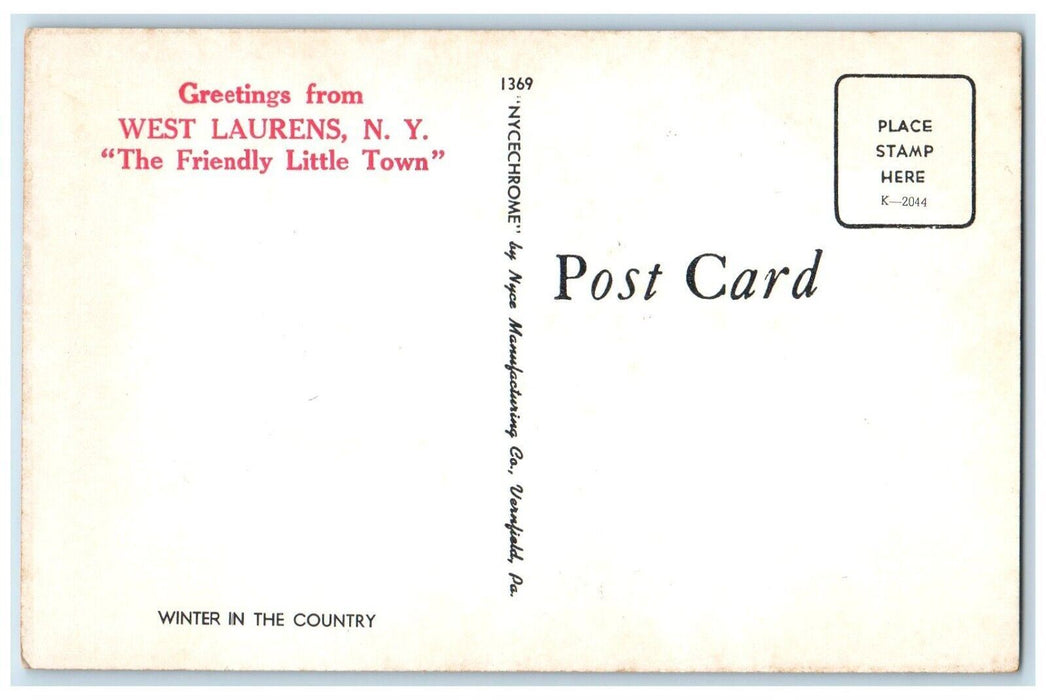 Greetings From West Laurens New York NY, Scene Winter Snow Little Town Postcard